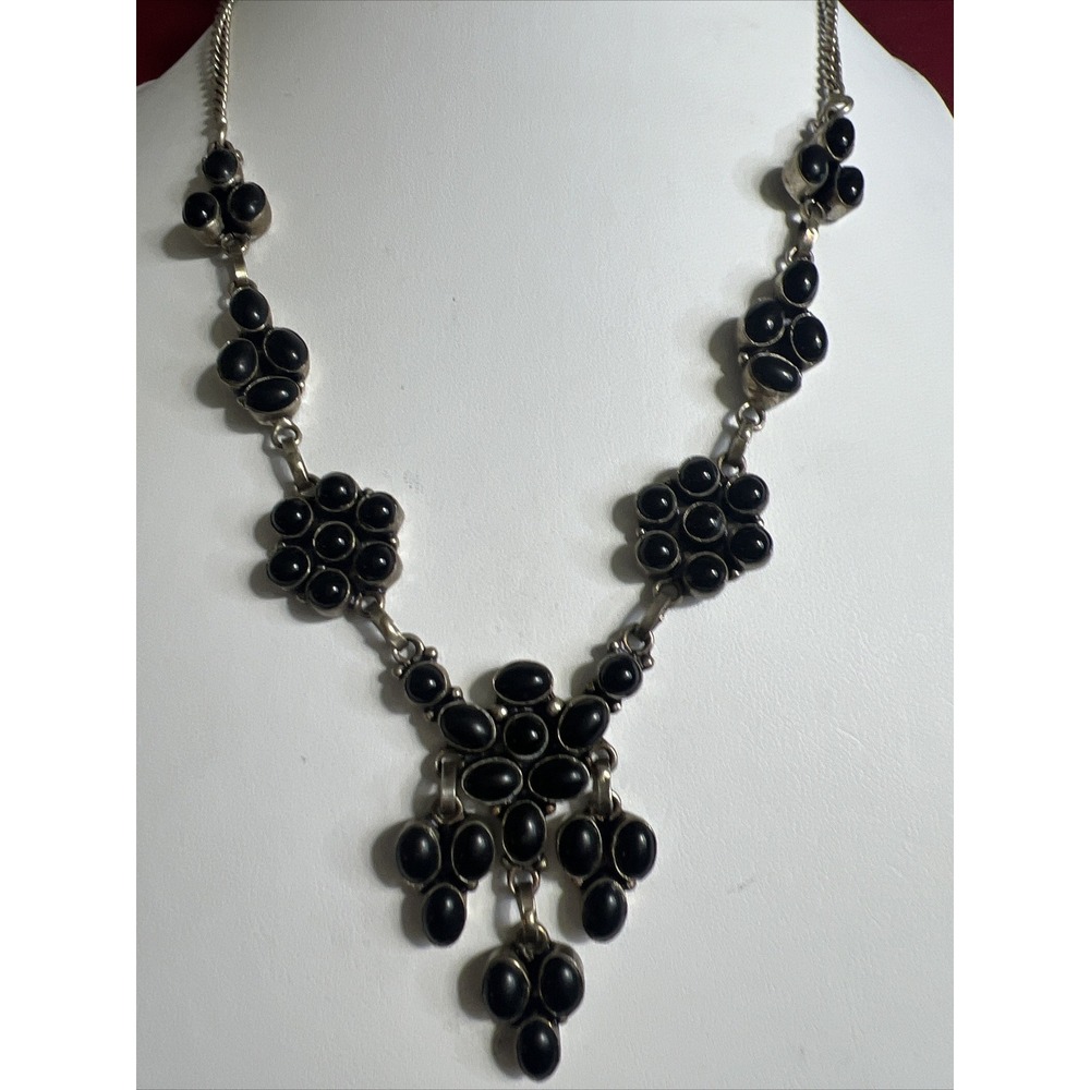 Vintage 925 Sterling Silver necklace 22"black Onyx Heavy